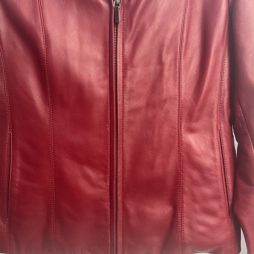 Nine‎ West Genuine Leather Red Full Zip Scuba Jacket Classic Medium - Picture 3 of 11